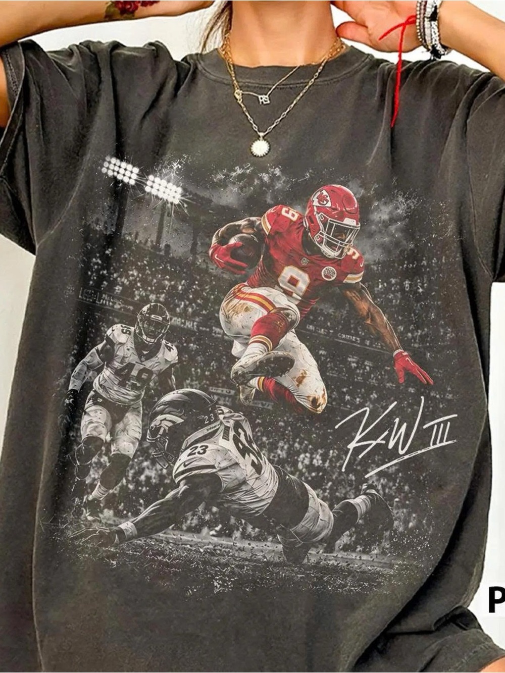 Graphic Football Tee with Red Accents - Unbranded